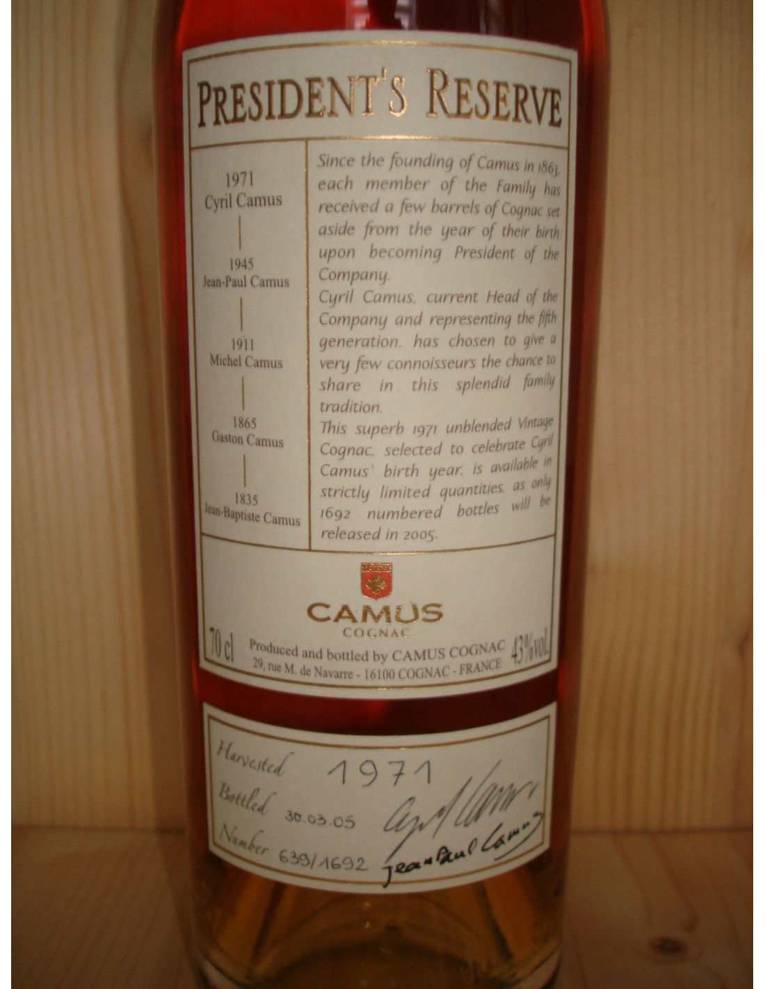 Camus President's Reserve 1971 Cyril Camus | cabinet.7com