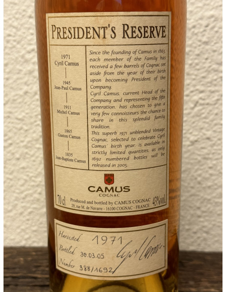 Camus Cognac President’s Reserve Millesime Vintage 1971 012