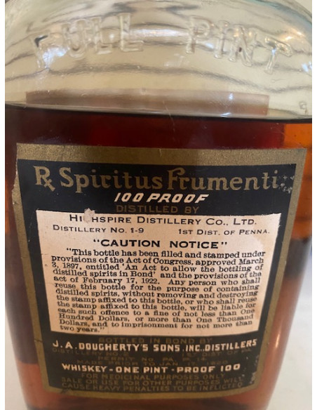 J.A. Dougherty's Sons 1916 Whisky (13 Year Old Prohibition Era Bottling) 012