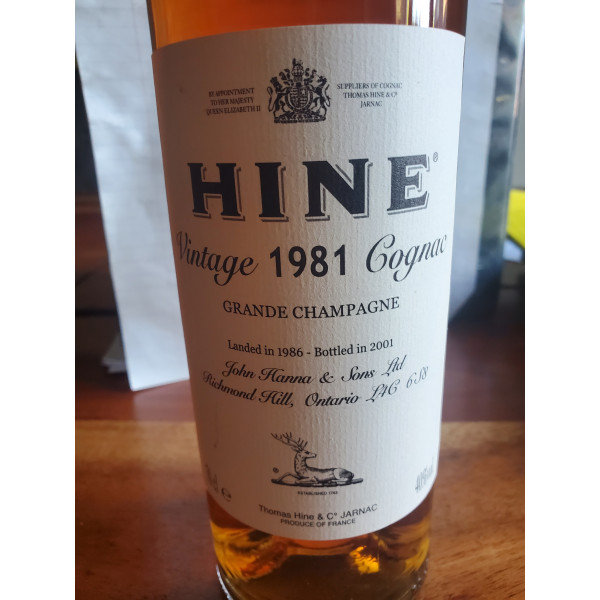 Hine Cognac Vintage 1981 cognac grande champagne landed1986 bottles 2001.5