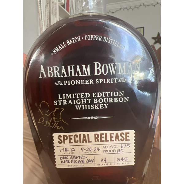 Abraham Bowman Limited Edition Pioneer Spirit Special Release 24 (signed by a distiller).5