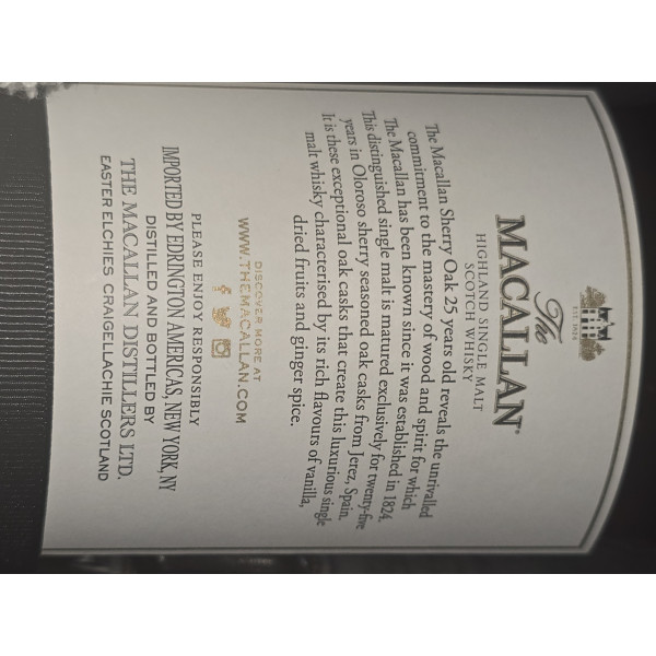 The Macallan Whisky 25 Year Old Sherry Oak 2018 Release.2