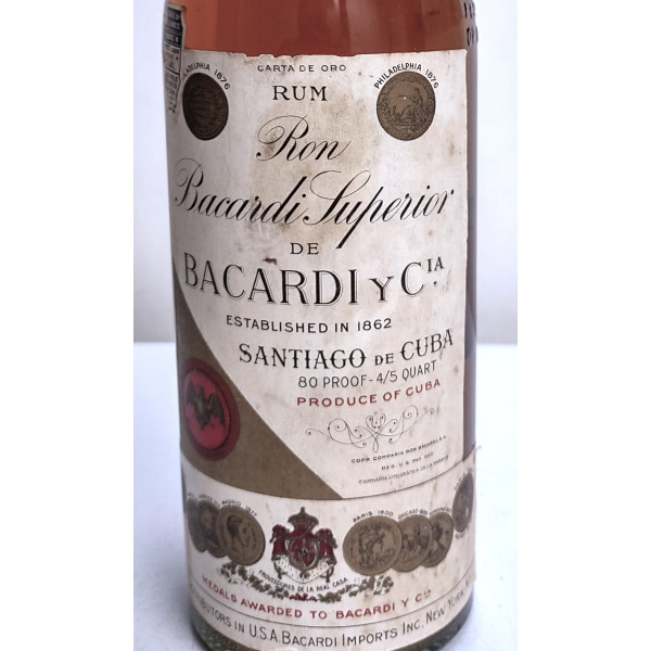 Bacardi Bacardi Carta De Oro Superior Rum 4/5 Quart Santiago de Cuba 1950s.5