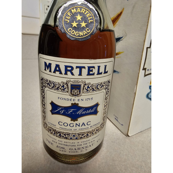 Martell Cognac Martell Three Star Cognac J. & F. Martell 4/5 Pint 1950s.5