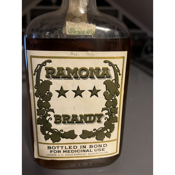 Ramona Ramona Bottled in Bond Medicinal Brandy 1 Pint 1930.5